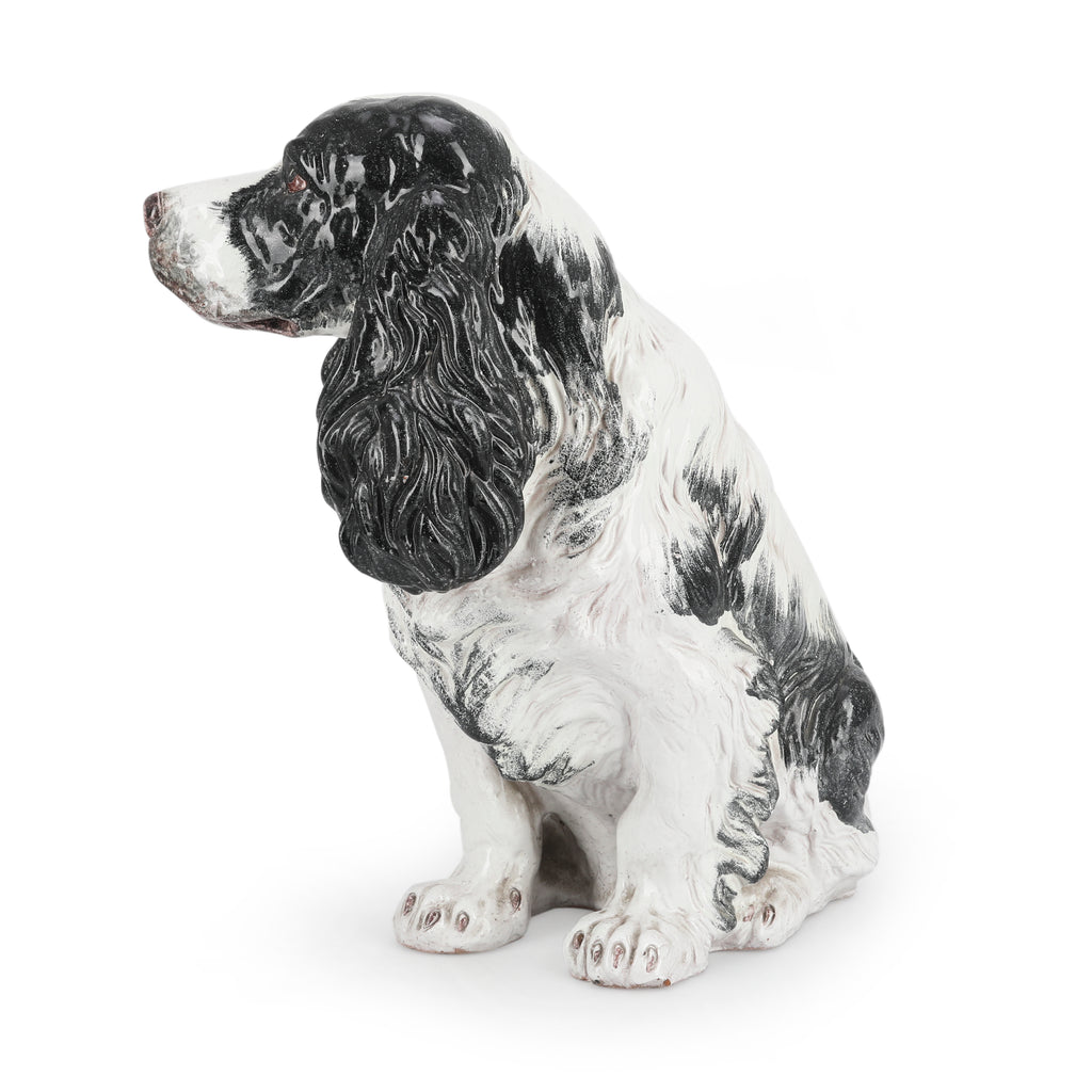 Black and White Spaniel Ceramic Dog Statue