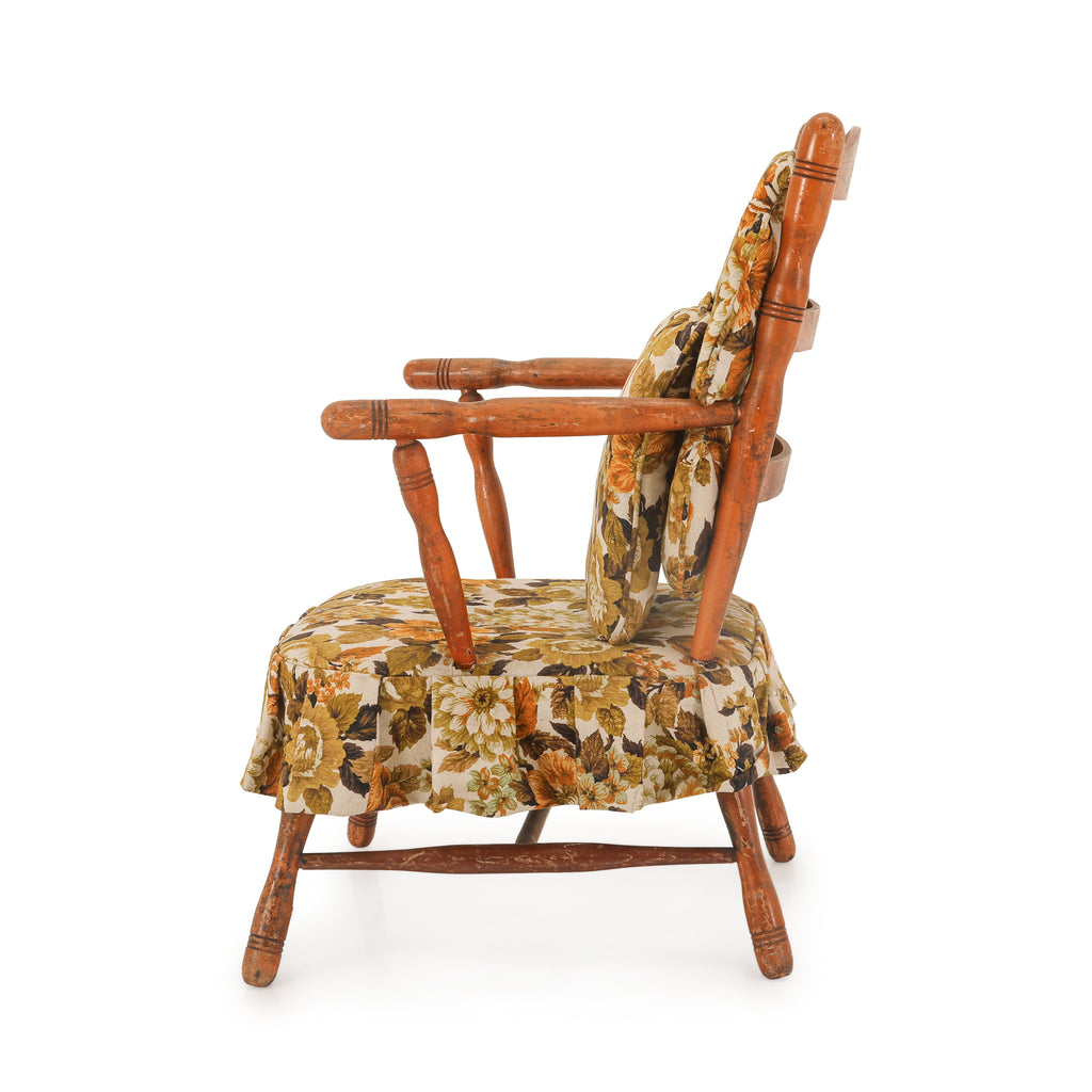 Antique Floral Print Wood Arm Chair