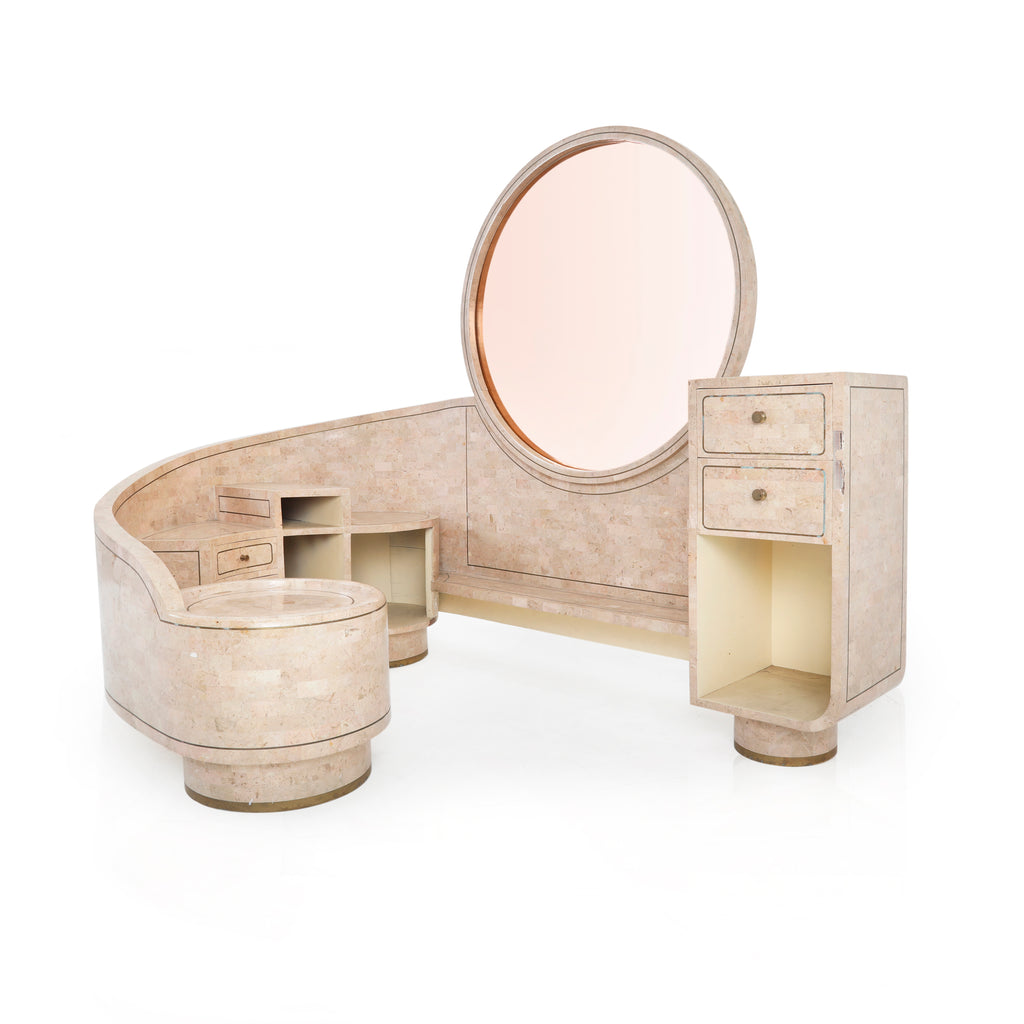Large Light Pink Marble Vanity with Seat & Drawers