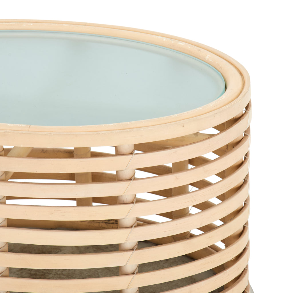 Small Outdoor Slatted Wood Side Table