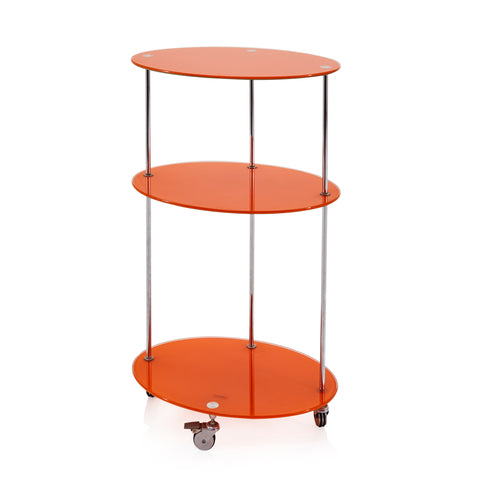 Orange Three Tier Bar Cart with Glass Shelves