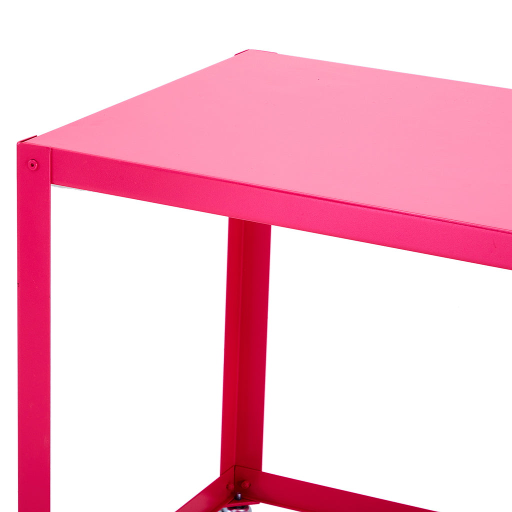 Hot Pink Metal Rolling Work Table Desk