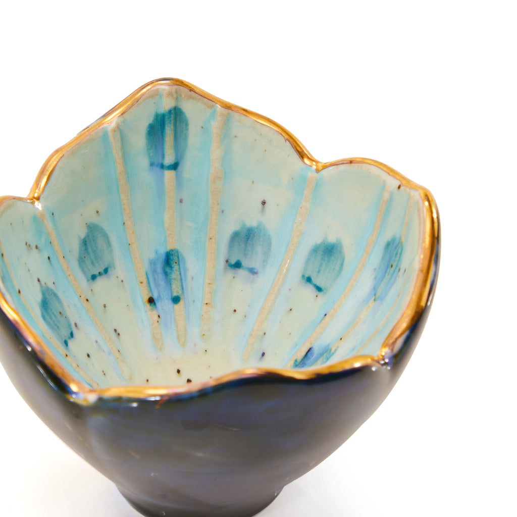 Blue & Gold Small Ceramic Flower Bowl (A+D)