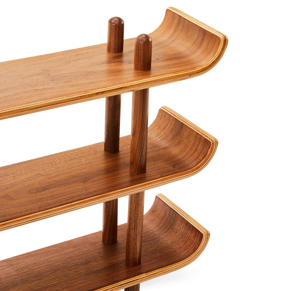 Natural Wood 3-Tier Curved Shelf - Gil & Roy Props