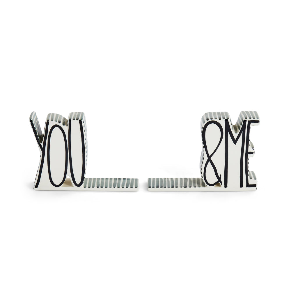 Black and White "You & Me" Ceramic Bookends - set of 2