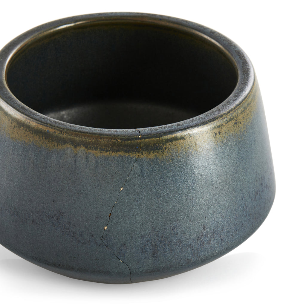 Blue Ceramic Planter Pot with Decorative Rim