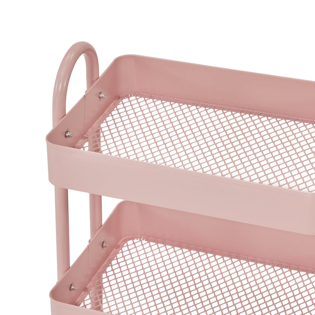 Pink Small Metal 3-Tier Rolling Cart