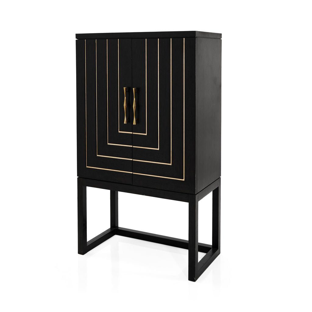 Black Dresser with Gold Handle and Concentric Rectangle Design