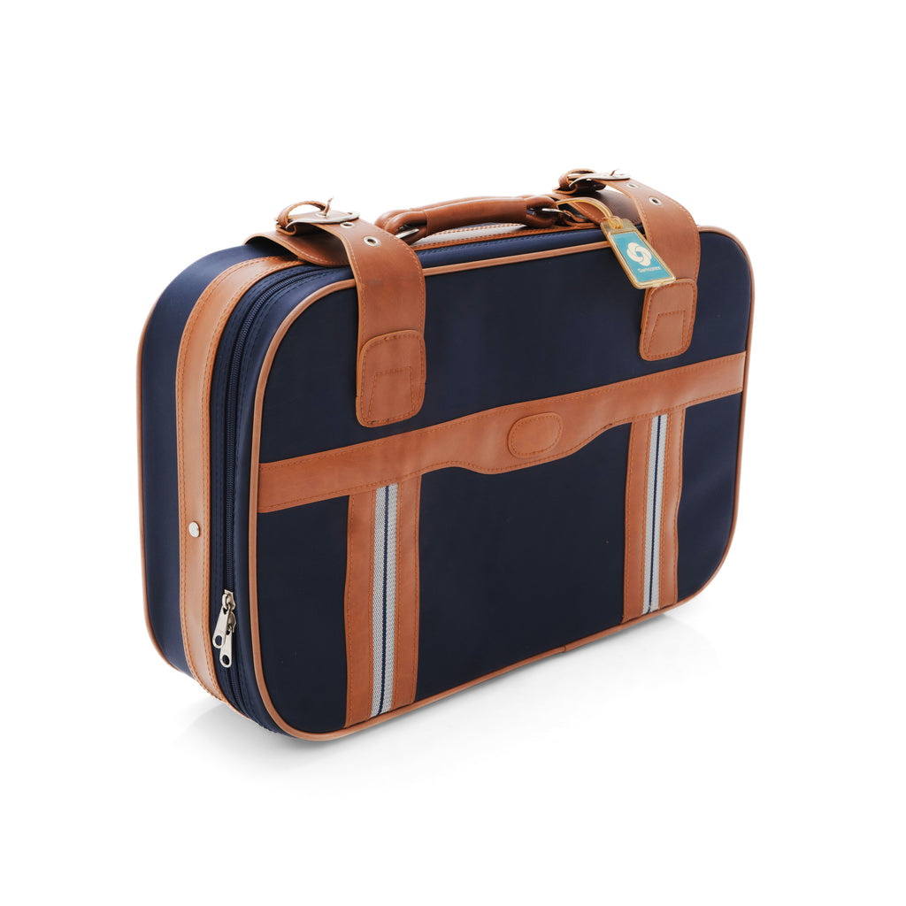 Blue & Tan Leather 'Samsonite' Suitcase Small