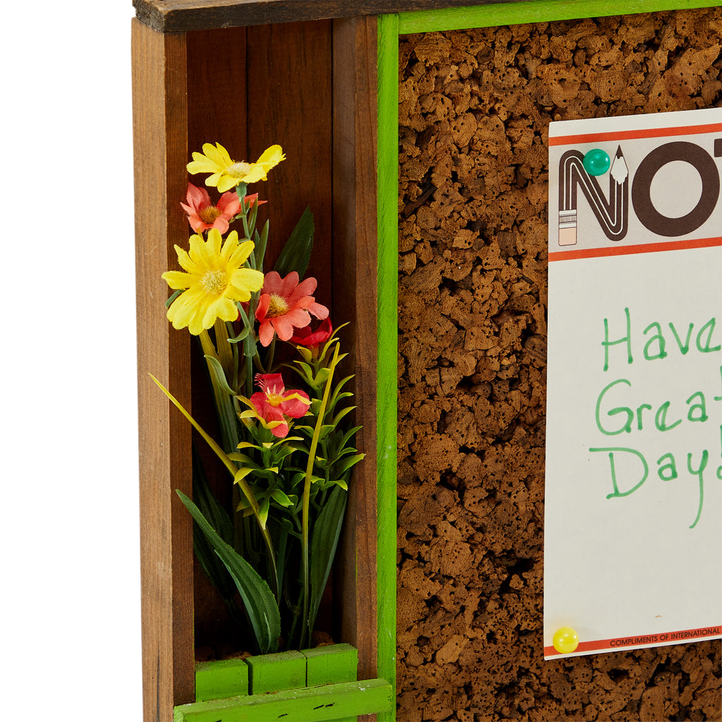 Green Cork Board with Fence and Flowers