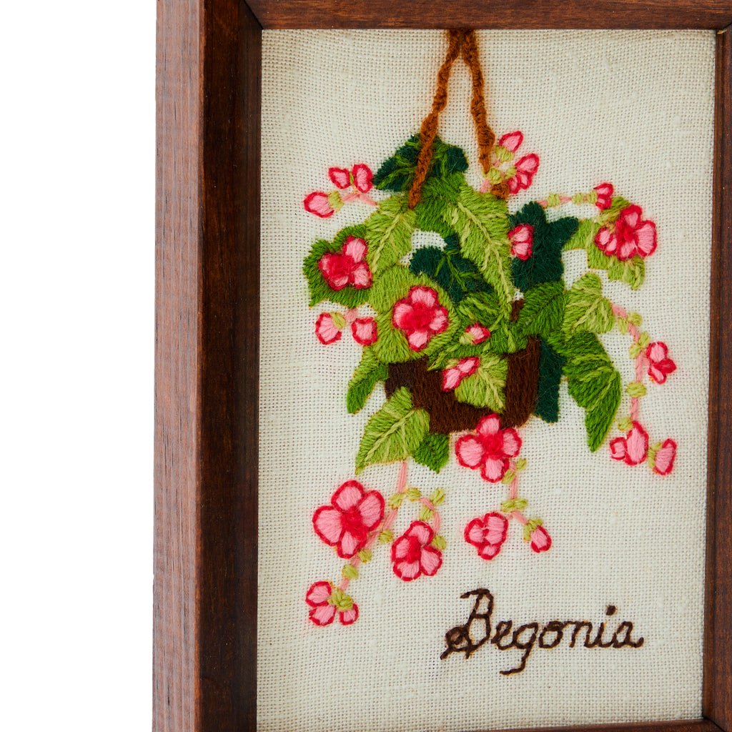 0041 (A+D) Green & Pink Begonia Embroidery Art