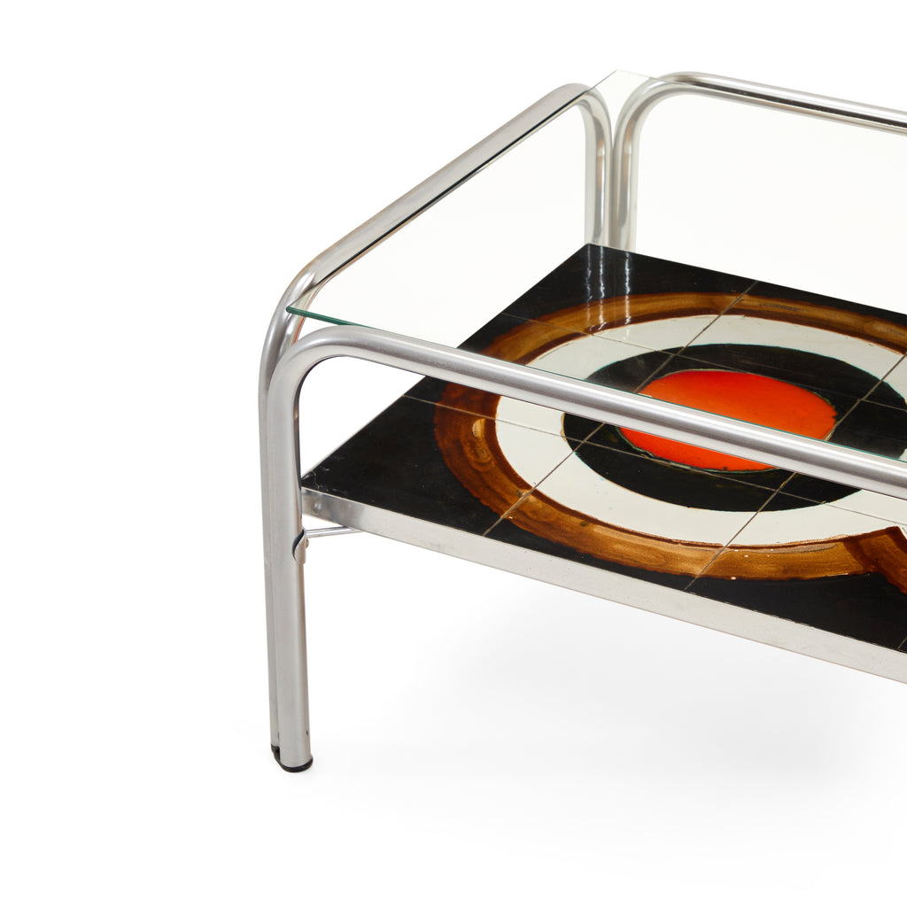 Black & Orange Tile Glass Top Chrome Frame Coffee Table