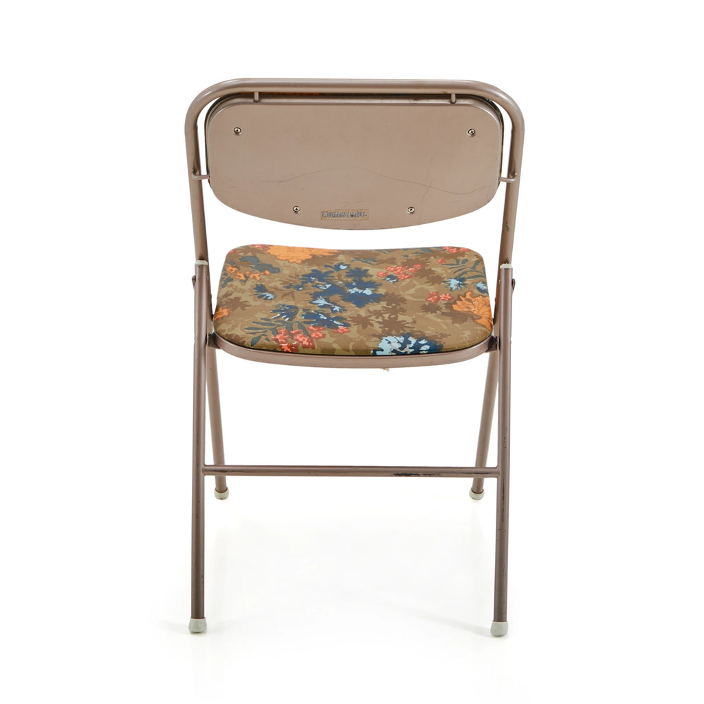 Brown & Blue Floral Metal Folding Chair