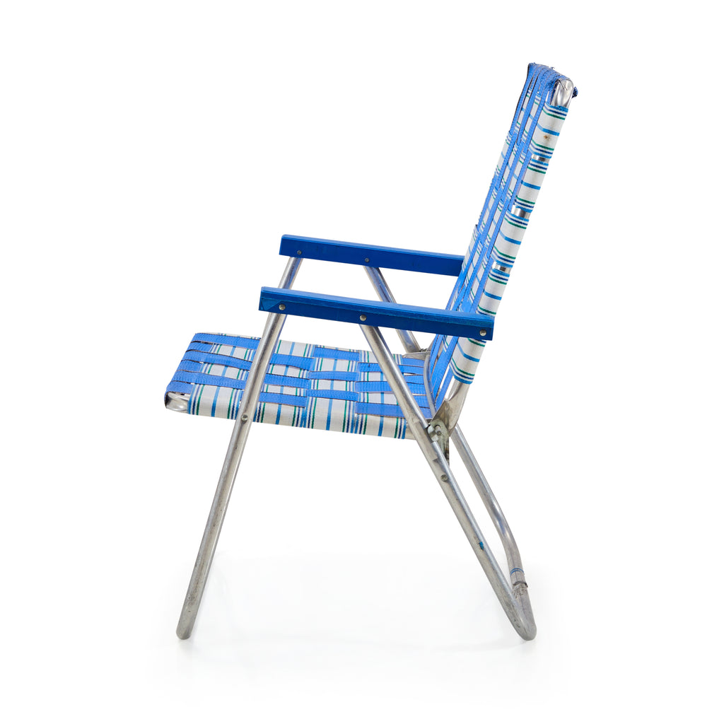 Blue & White Woven Folding Patio Chair