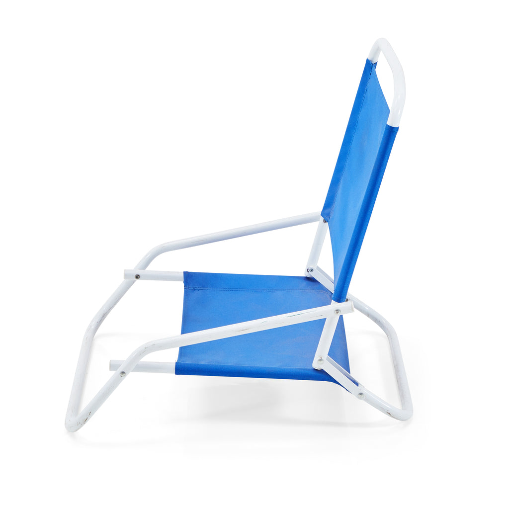 Blue & White Low Folding Beach Chair
