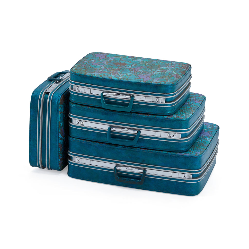 Blue Floral Vintage Suitcase Medium