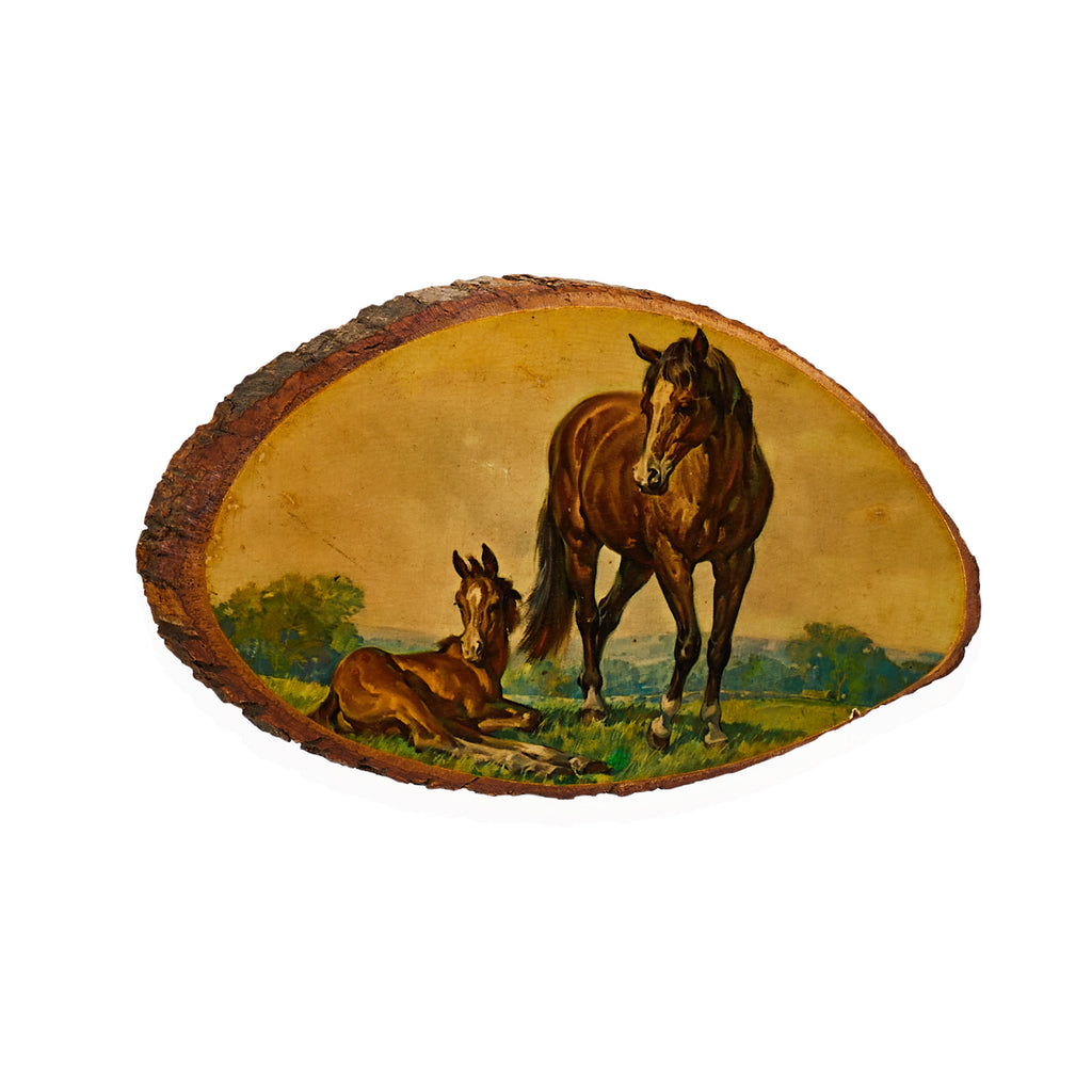 00.78 (A+D) Wood Mare & Yearling Horse Log Art