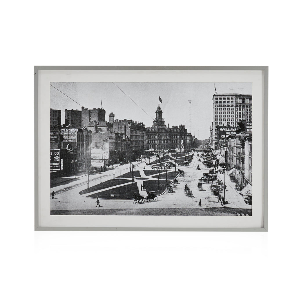 00.04 (A+D) Vintage Framed Black & White Photo of City Square