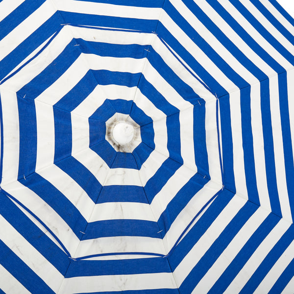 Blue and White Striped Patio Umbrella - Gil & Roy Props