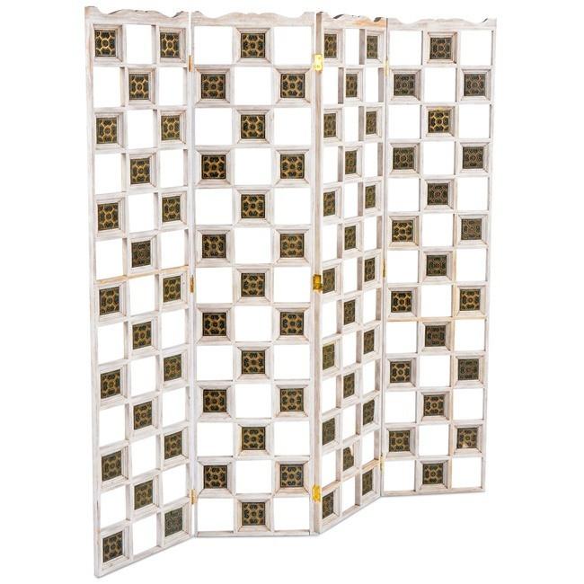 Rustic White Wood Checkerboard Screen Divider