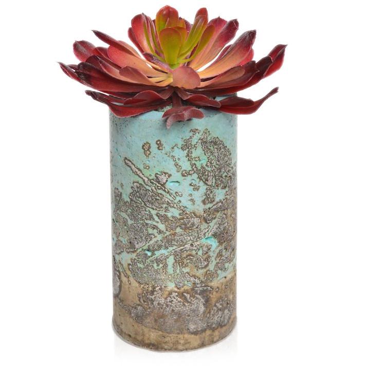 Blue Aqua Ceramic Textured Vase Red (A+D)