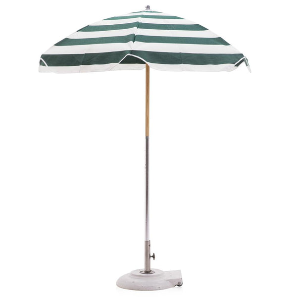 Forest Green and White Striped Patio Umbrella with Base