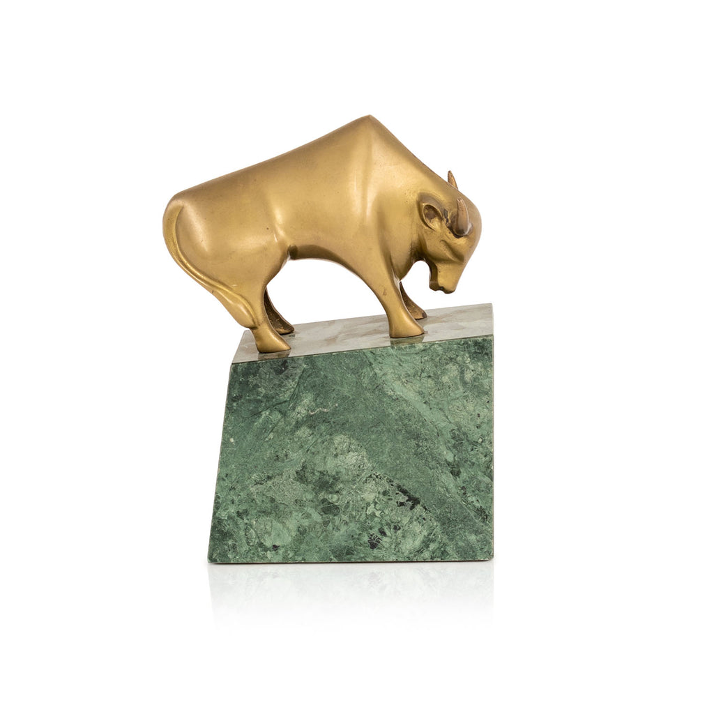Bull and Bear Brass + Green Marble Bookends