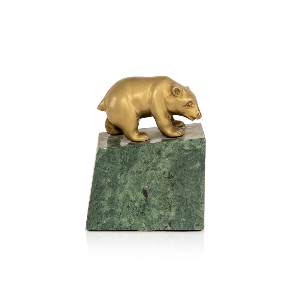 Bull and Bear Brass + Green Marble Bookends
