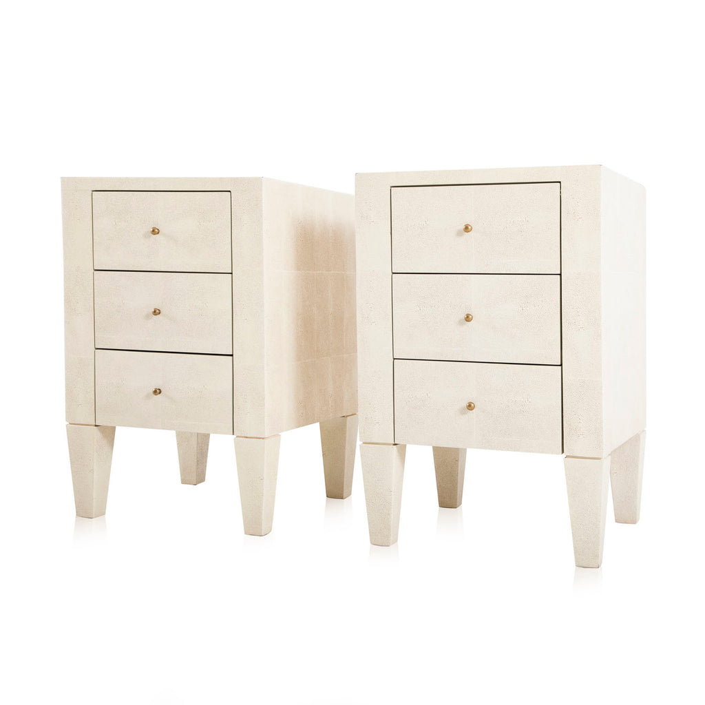 White Leather Bedside Table with Drawers