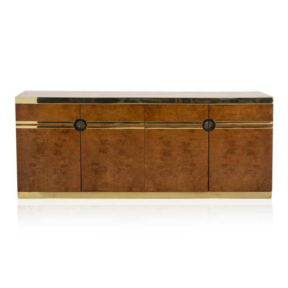 Burled Wood and Brass Credenza