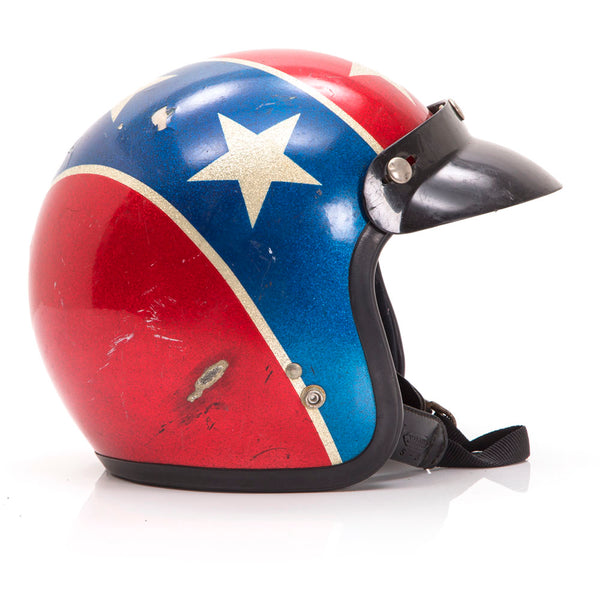 1970 rebel flag motorcycle helmet - Red White Blue with Stars var_fr_Couleur_Royal/Blanc Basket Options:Black Rubber Coated Nylon 15 PLY HDPE Fishing