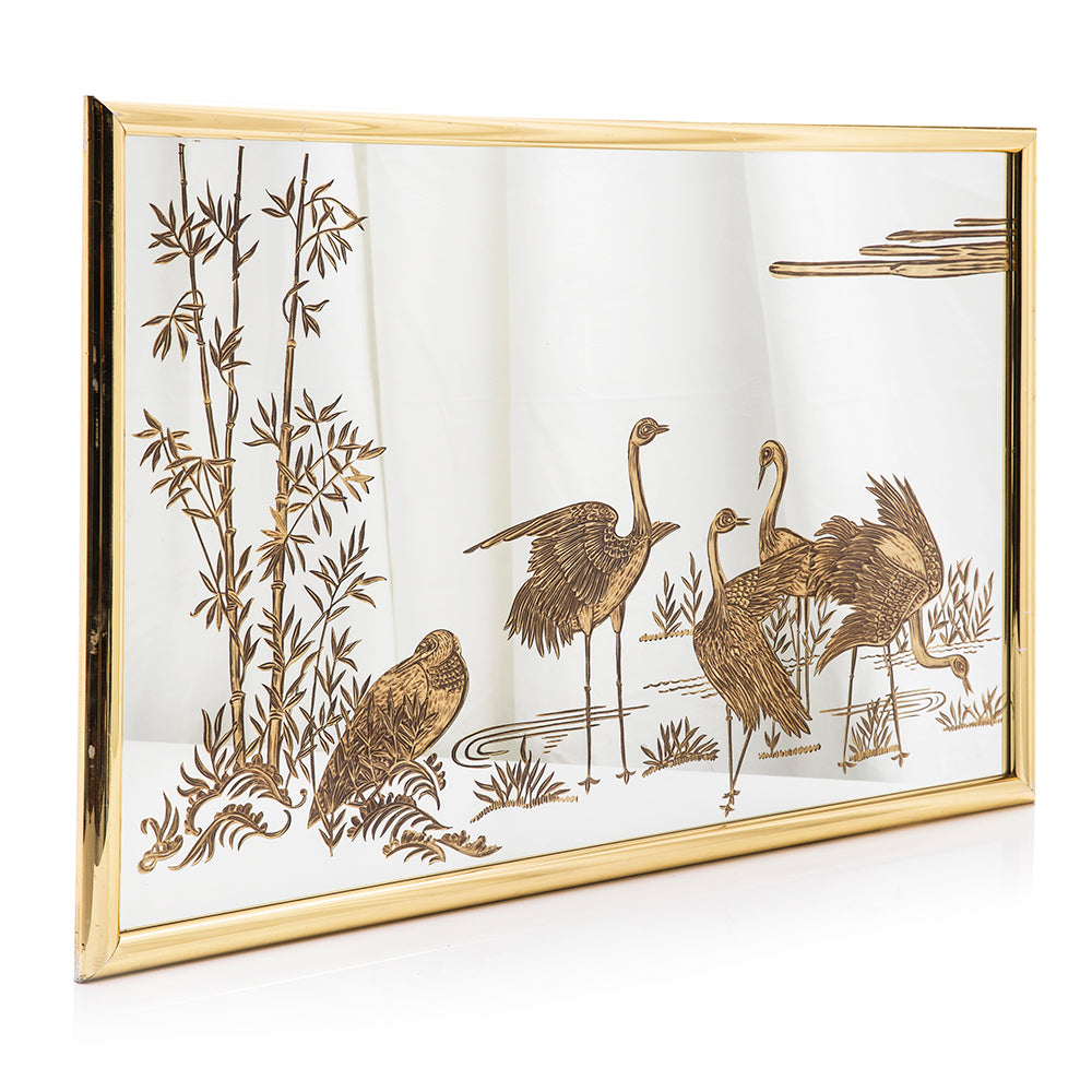 Gold Etched Herons Mirror