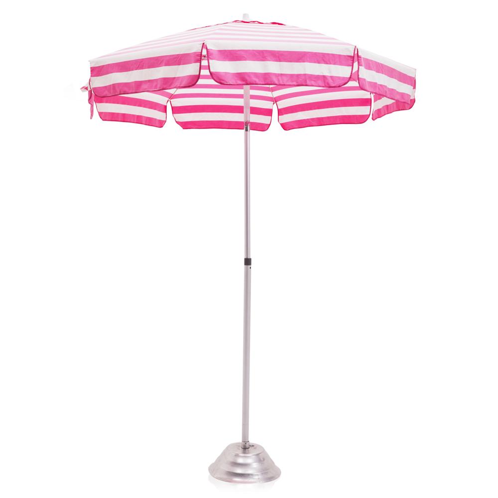Pink + White Stripe Patio Umbrella with Base