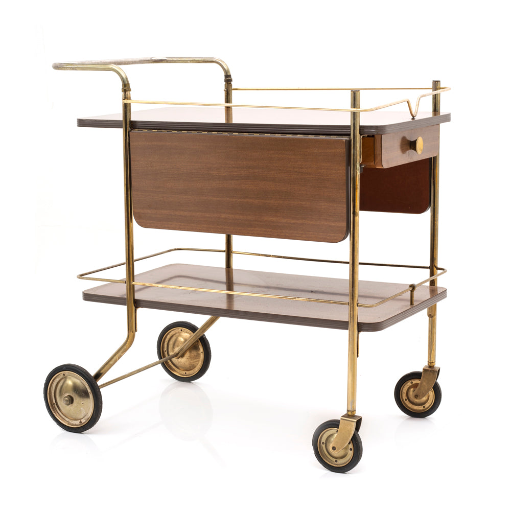 Faux Wood & Brass Rolling Cart