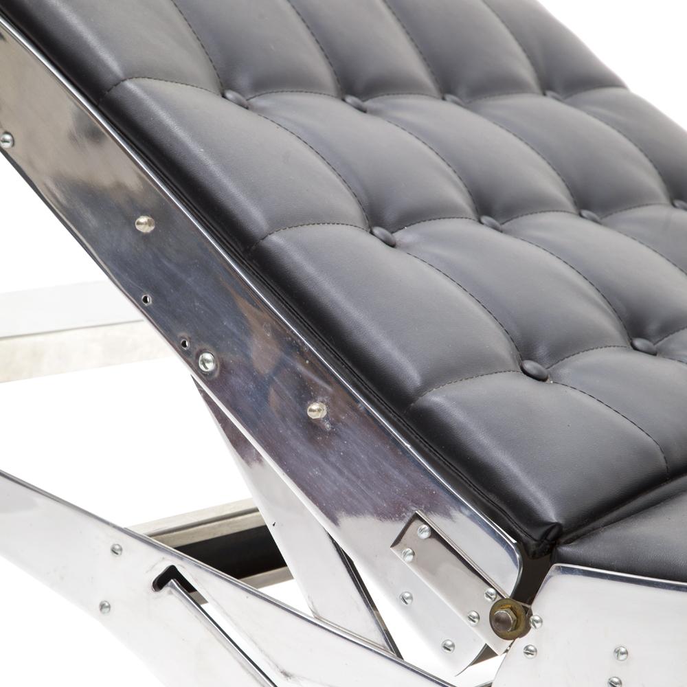 Black Leather Aluminum Frame Chaise Lounger