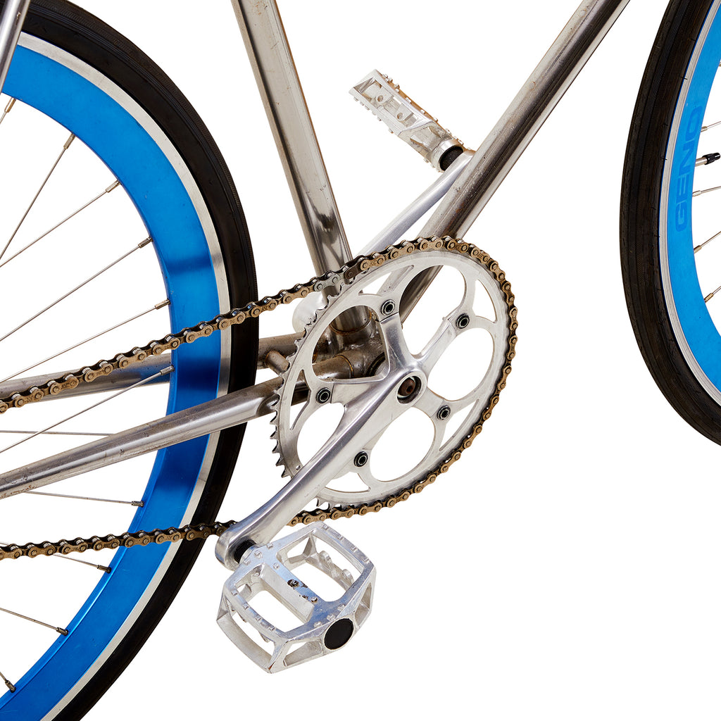 Blue and Silver Fixed-Gear Bicycle