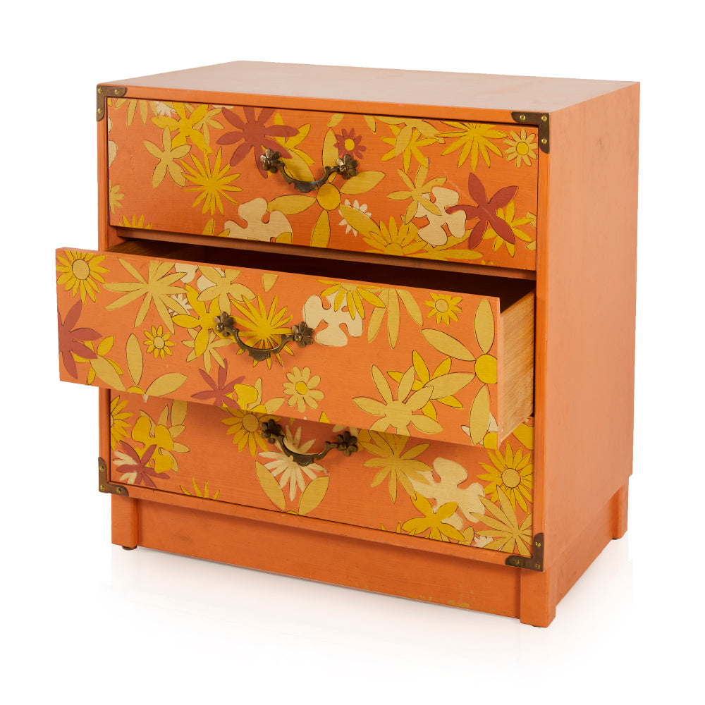 Orange Floral Vintage Bedroom Furniture Set