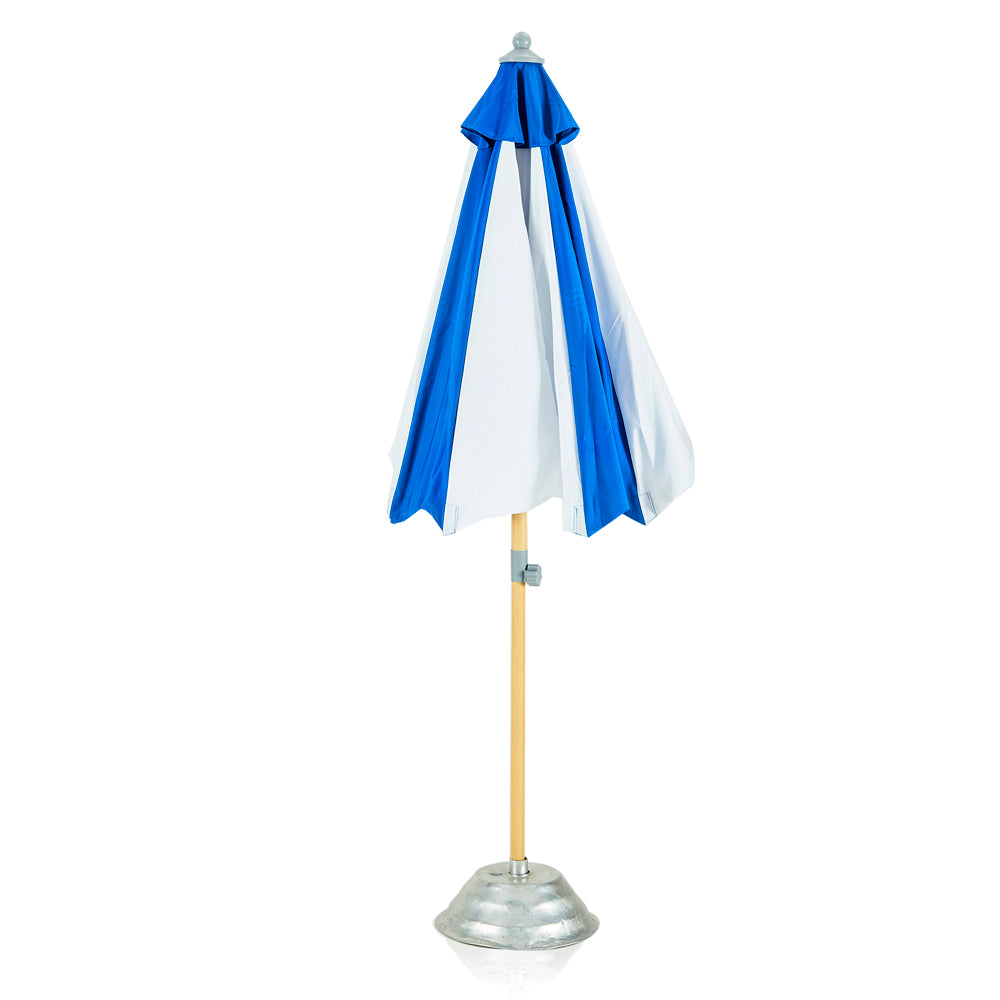 Blue and White Panel Patio Umbrella with Base