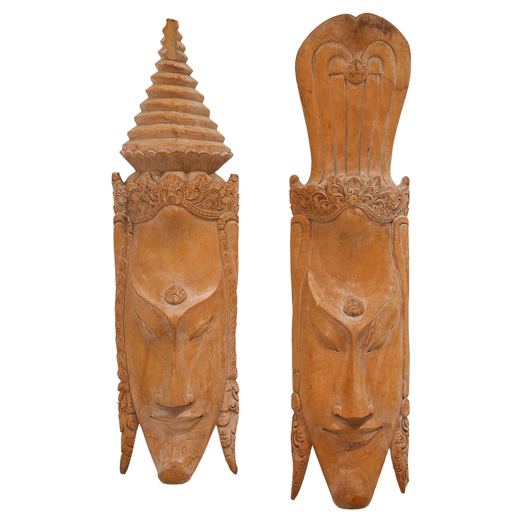 Carved Wood Triangular Mask Wall Hanging