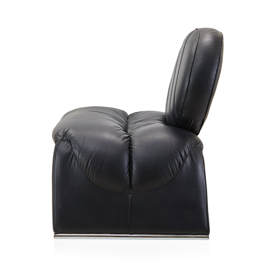 Black Leather  Circle Back Modern Lounge Chair