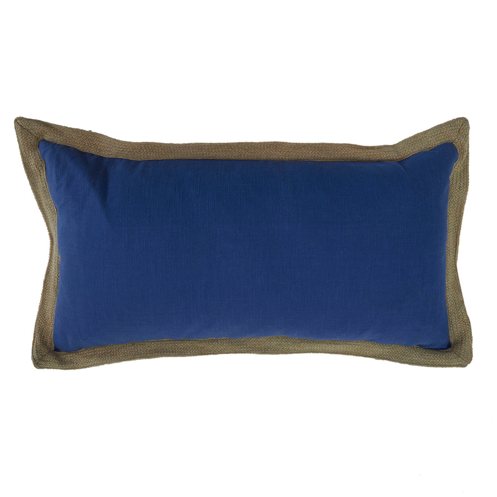 Blue & Tan Linen Lumbar Pillow