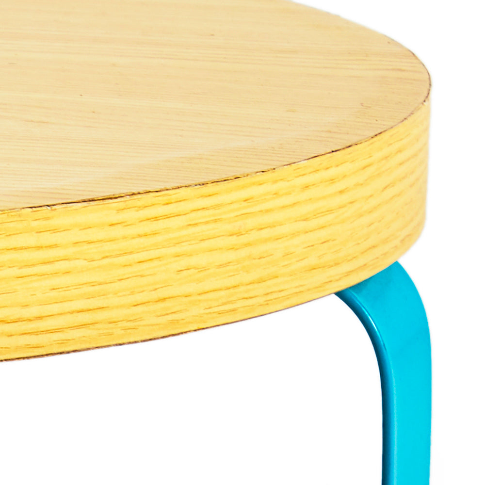 Blue & Light Wood Round Side Table