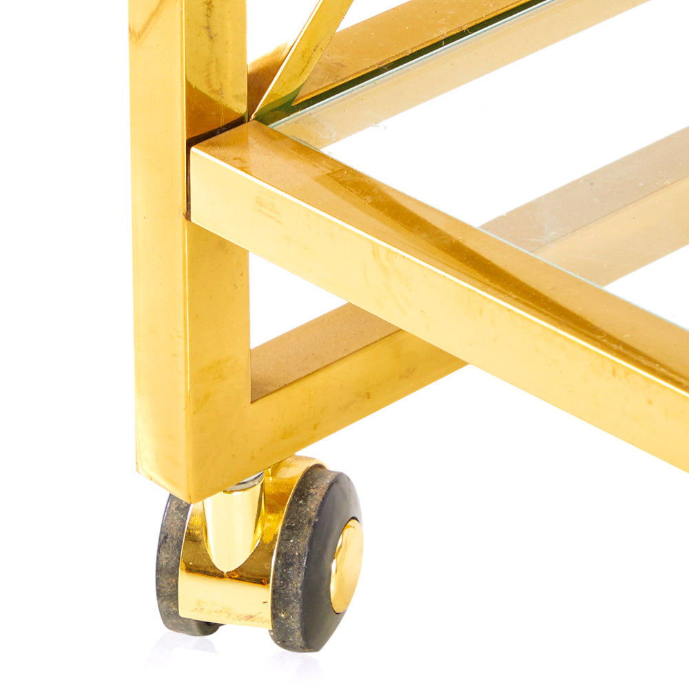 Gold X Glass Shelves Bar Cart
