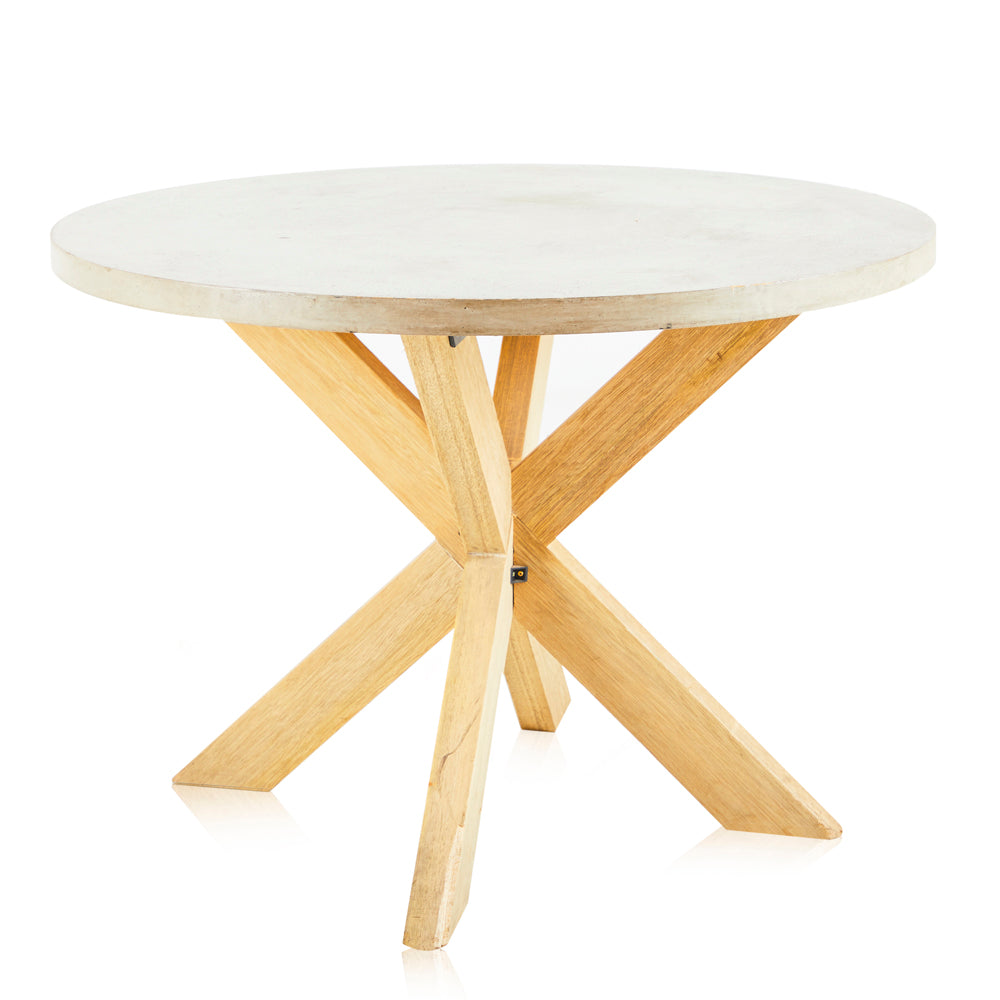Round White Marble and Wood Dining Table