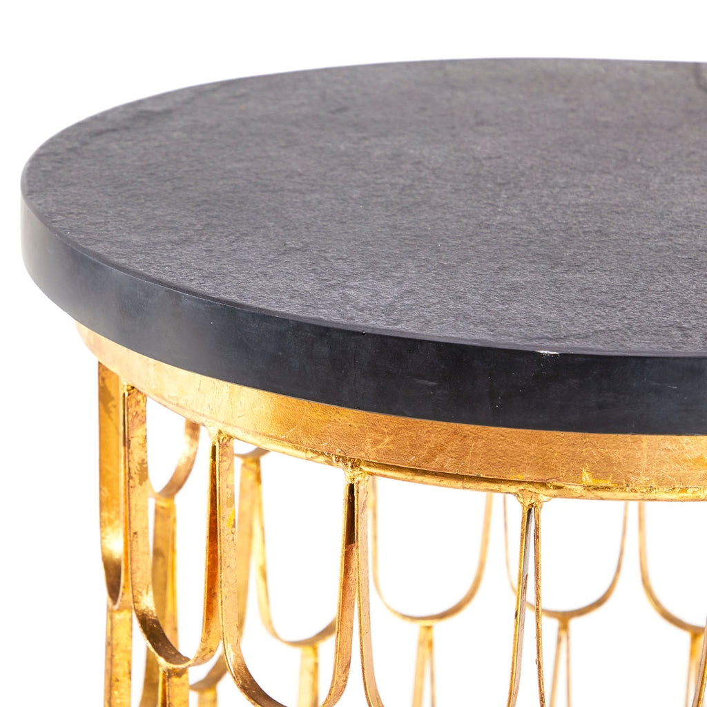 Black & Gold Scales Stone Side Table