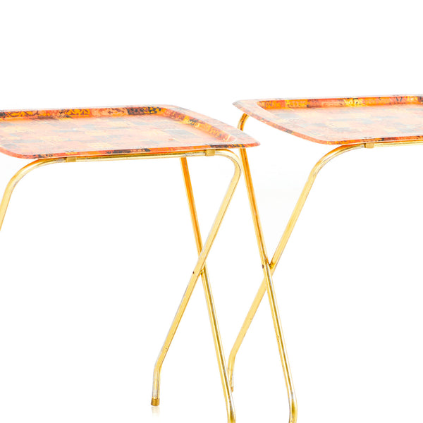 Ornate Checkered Gold TV Tray Table Set Gil & Roy Props