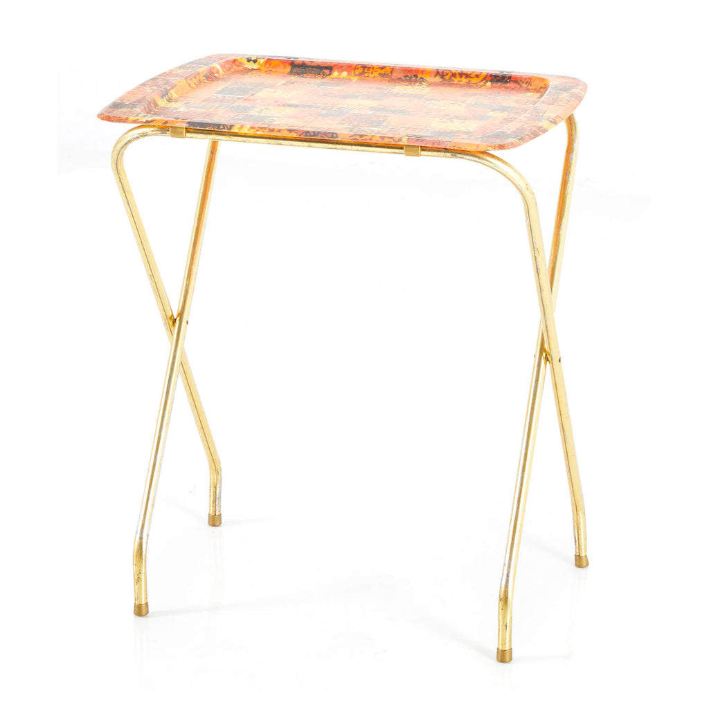 Ornate Checkered Gold TV Tray Table Set