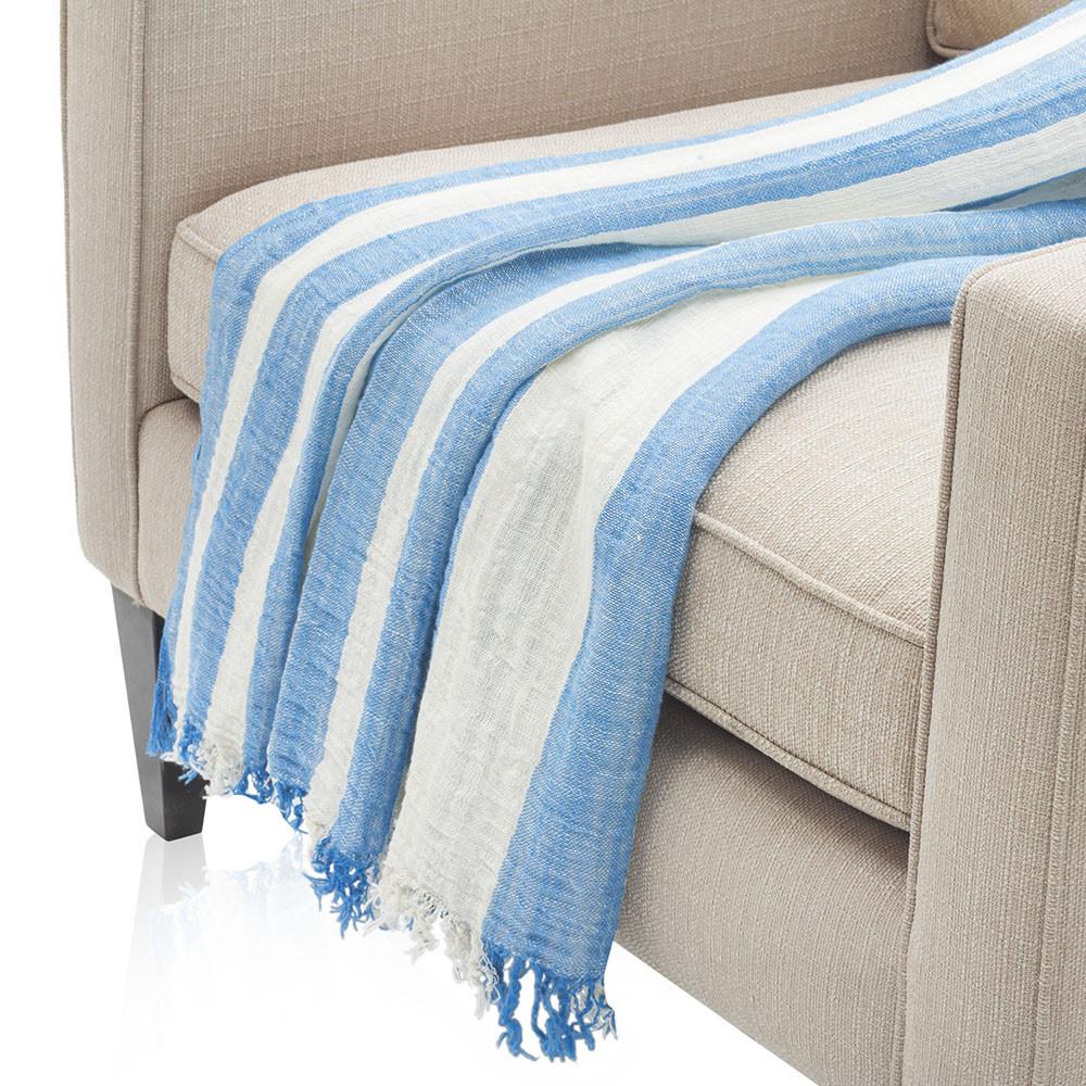 Blue and White Striped Throw