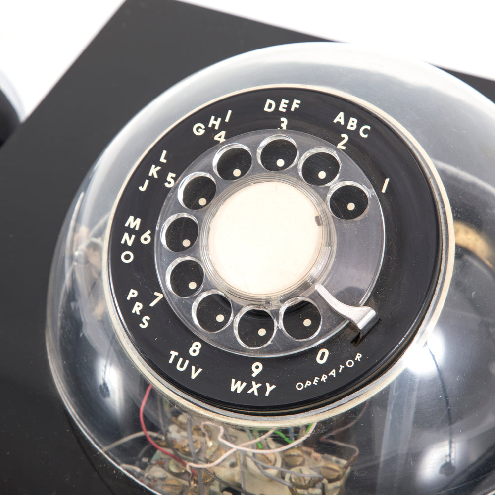 Black and Silver Rotary Phone with Clear Dome