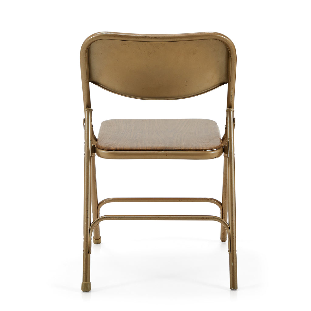 Beige & Faux Wood Metal Folding Chair